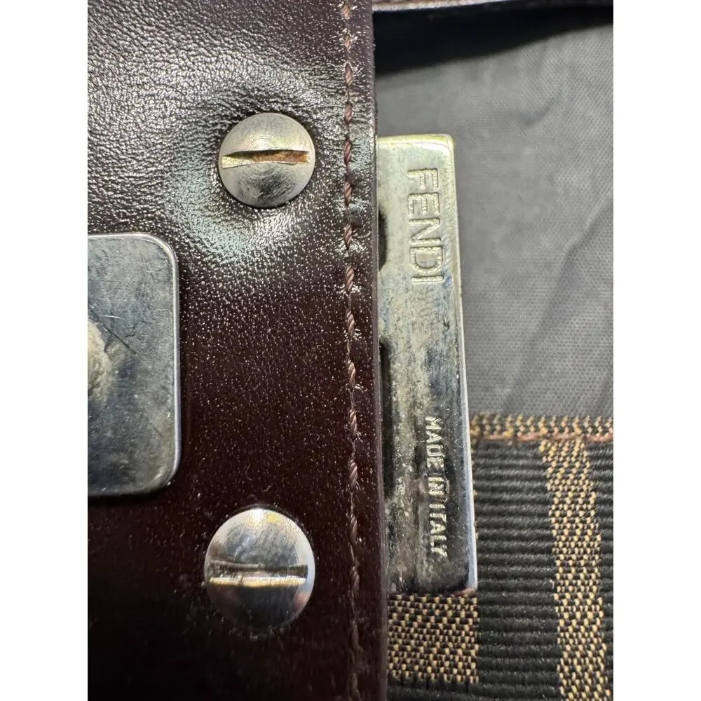 Vintage Fendi Zucca FF Monogram Canvas Leather Baguette Shoulder Bag Italy - Picture 13 of 15